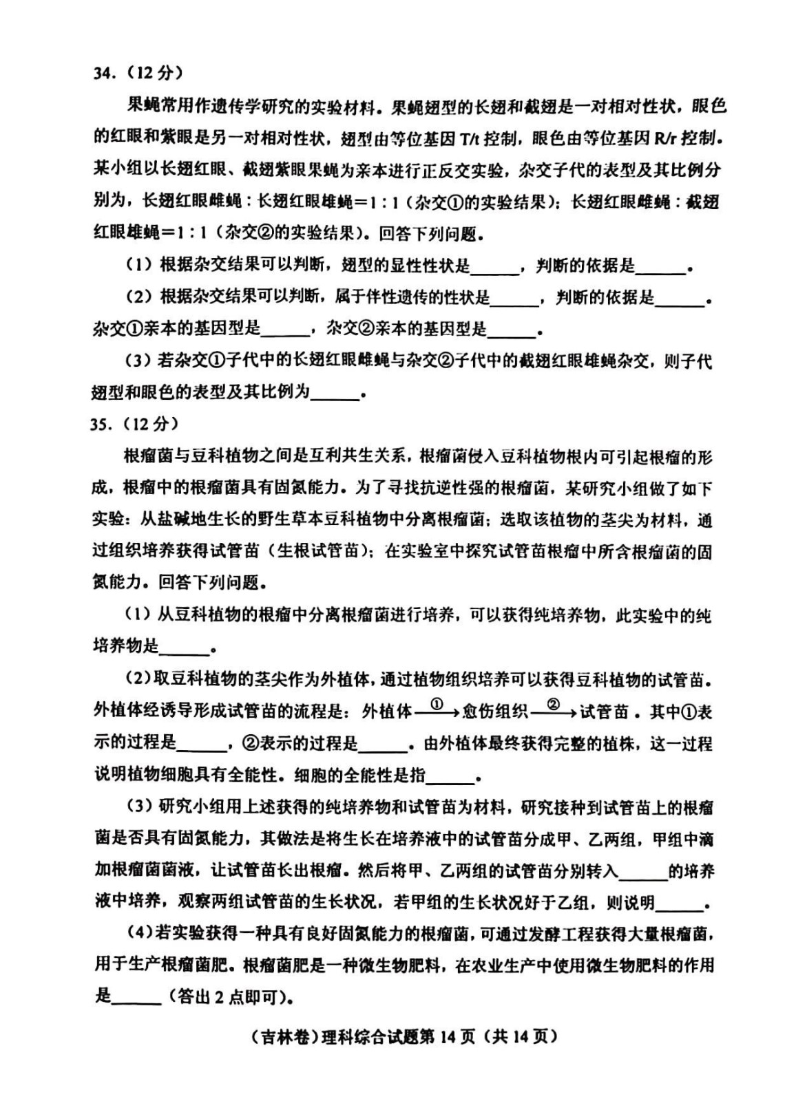 2026新课标二卷理综试卷及答案